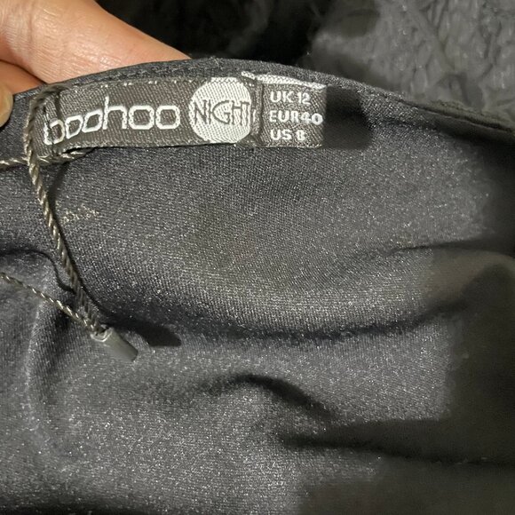 Boohoo Night Women's Black Puff Sleeve V-Neck Lace Midi Dress Size 8 Sexy - Picture 10 of 12